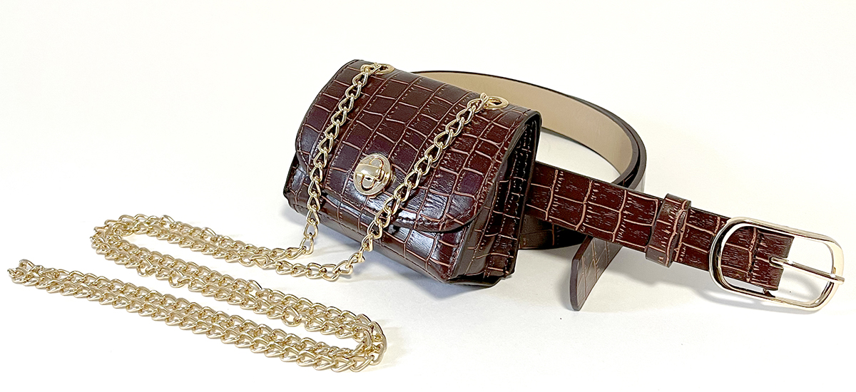 Lauren Urstadt crocodile belt bag with gold chain