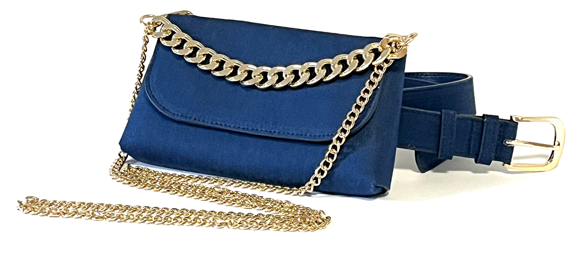 Lauren Urstadt denim belt bag with gold chain