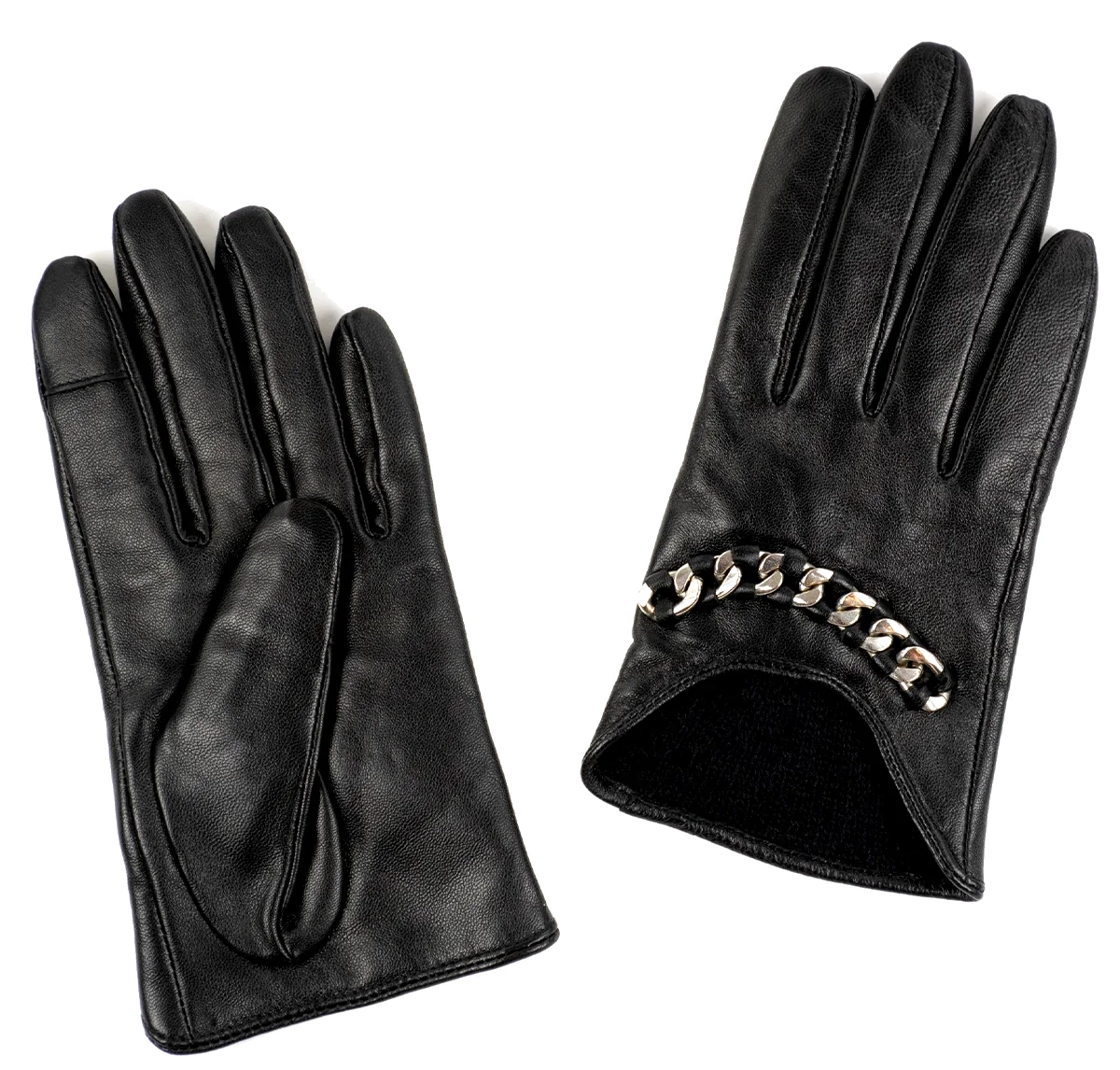 Lauren Urstadt leather cropped gloves with chain trim