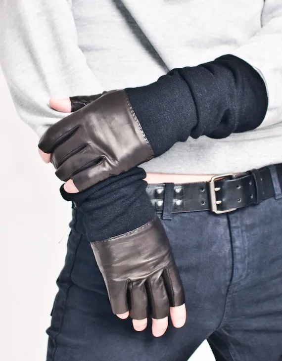 Lauren Urstadt fingerless leather and knit gloves