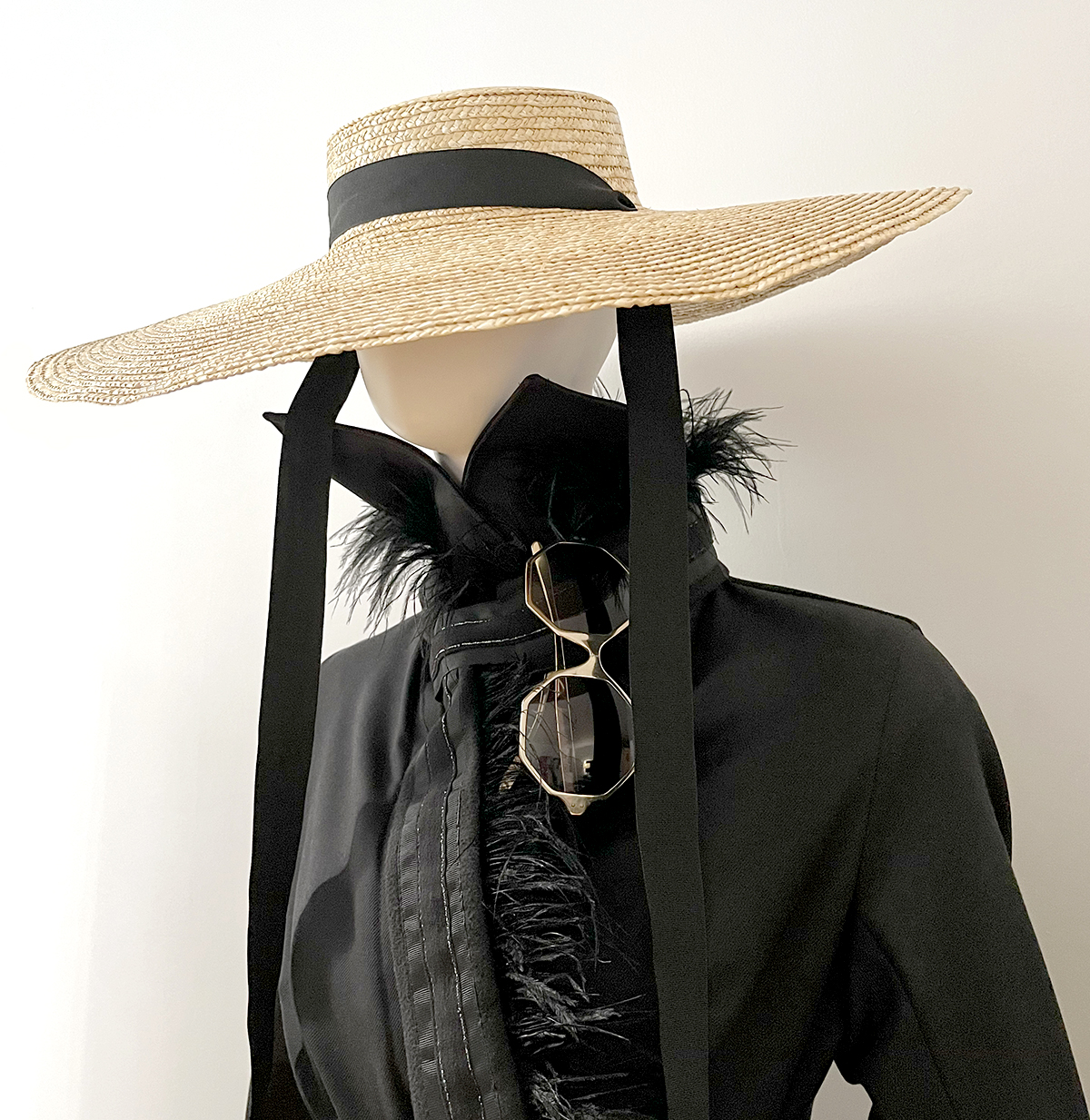 Lauren Urstadt straw wide brim hat with ribbon